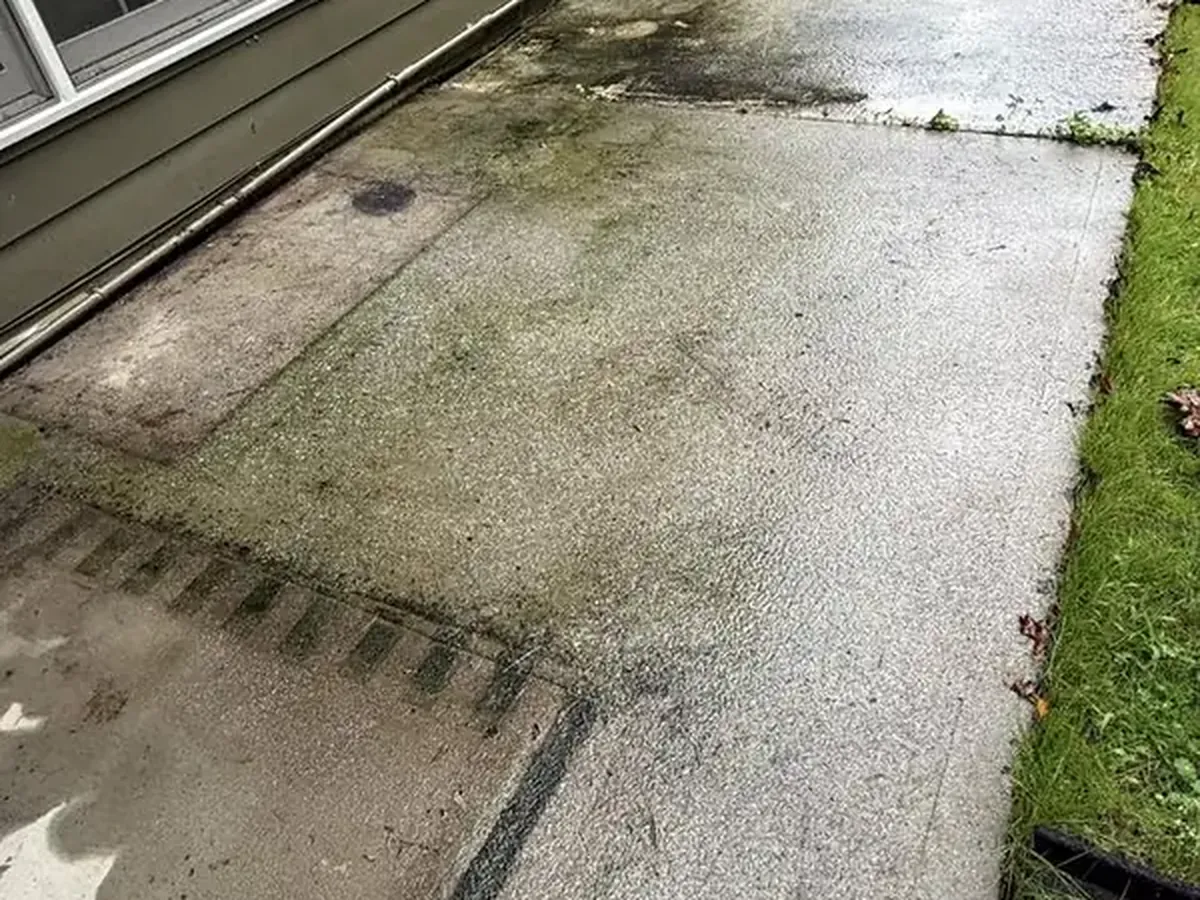 Concrete walkway before cleaning